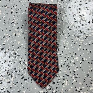 Alexandre London Pure Silk Elegant Red, Gold and Blue Geometric Men's Tie